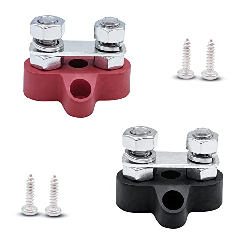 M8 5/16" Batterie Stromverteilungs-Klemmblock, Langlebiger Positiver Negativer Doppelbolzen-Anschluss, Isolierter Verbindungspfosten 12V - 48V DC Sammelschiene Busbar für Caravan Camper Boot RV Trucks Cover