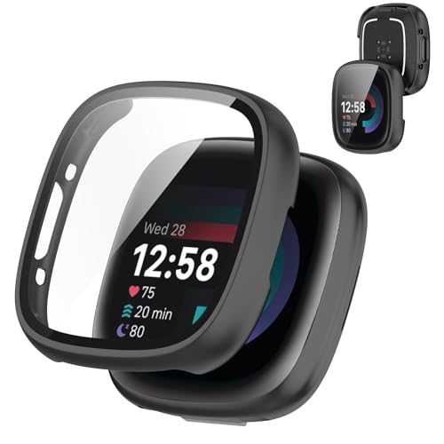 For Fitbit Sense 2/Versa 4 �Ή� �P�[�X�yDKEYIT�z�����K���X ��̌^ Fitbit Sense 2/Versa 4 �ی�J�o�[ PC�f�ޒ����^ �����ȒP �ϏՌ� ��U�h�~ �����x �����ߗ� ���h�~ �S�ʕی� �w��h�~(�u���b