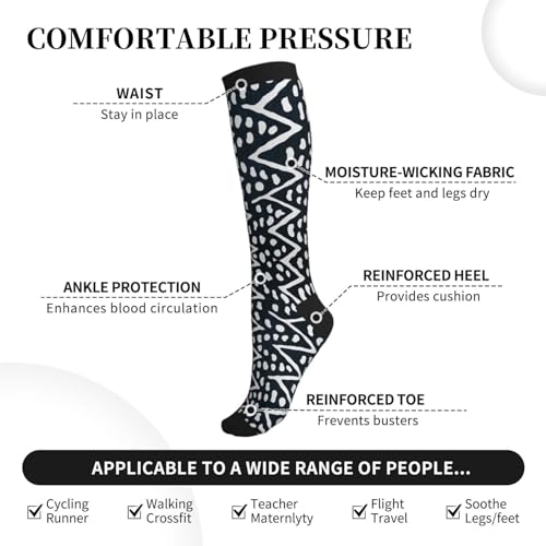 African Print Compression Socks For Women Men Knee High Running Socks For Running, 3 Black2