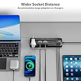 TOPREK 4 Plug Extension Lead with Ultra Wide Socket, Individual Switch 2 USB-A, 1 USB-C Extension Cable, 10m Extension Lead with USB Slots for Wall Mounting - Image 4