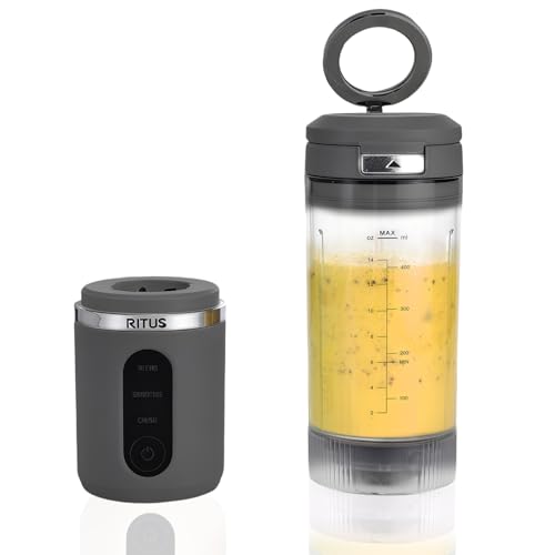 RITUS VORTEX Pro Portable Blender,Personal Blender w/Removable Vessel-for-Smoothies Blend Ice Crush 3 Programs,Cordless 20oz BPA Free Vessel Magnetic-Ring Dishwasher Safe, Leakproof，Grey