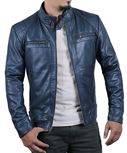 Laverapelle Men's Genuine Lambskin Leather Jacket (Navy Blue, Custom, Fiberfill Lining) - 1501344
