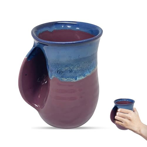 Clay in Motion Hand Warmer Coffee Mug – Handmade Coffee Mug With Comfortable Handle Contoured Pocket Hand Warming Ceramic Coffee Mug – Proudly Made in USA – Left Handed – 14 Oz - Purple Passion Clay in Motion Hand Warmer Coffee Mug – Handmade Coffee Mug With Comfortable Handle Contoured Pocket Hand Warming Ceramic Coffee Mug – Proudly Made in USA – Left Handed – 14 Oz - Purple Passion