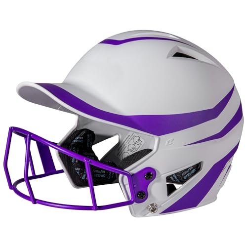 Champro HX Rise Legend 2-Tone Matte-Finish Fastpitch Softball Batting Helmet with Facemask, Medium, Purple by CHAMPRO - Used condition - US$32.63