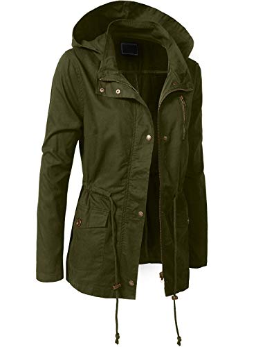 Ne People Women’s Military Jacket – Anorak Utility Safari With Hood Long Sleeve Lightweight Casual Snap Button Stand Collar Parka Coat Newj218 Olive L #TOP1