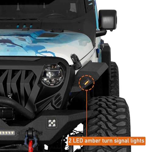 Image of Hooke Road JL Flat Fender Flares with Turn Signal Lights for Jeep Wrangler JL JLU & Unlimited 2018-2026 2 or 4 Doors - 4PCS Front and Rear Mud Guards Steel