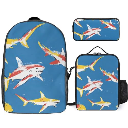 Colorful Sharks Swimming Large Travel Backpacks Carry on Backpack Weekender Bag with 2 Storage Pockets for Men And Women