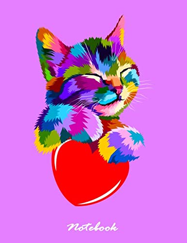 Notebook: The smiling cat Purple cover and dotted pages, Extra large (8.5 x 11) inches, 110 pages