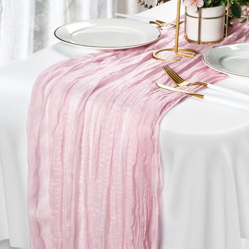 Capslpad Cheesecloth Table Runner Pink 90x300cm Long Gauze Table Runner Rustic Gauze Fabric Tablecloth Sheer Boho Table Cover Cheese Cloth Centerpiece for Events Holiday Party Bridal Birthday Arch