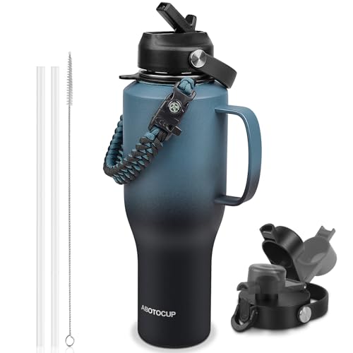 Image of ABOTOCUP Water Bottle 40oz, Insulated Tumblers with Handle & Straw Lid, Insulated Water Bottle Fits in Cup Holder, Double Wall BPA-Free, Stainless Steel Travel Cup Leak-proof to Keep Cold 24H&Hot12H