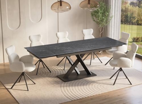 DecoInParis Table à Manger Extensible en céramique Noire 6-10 Personnes Elegance