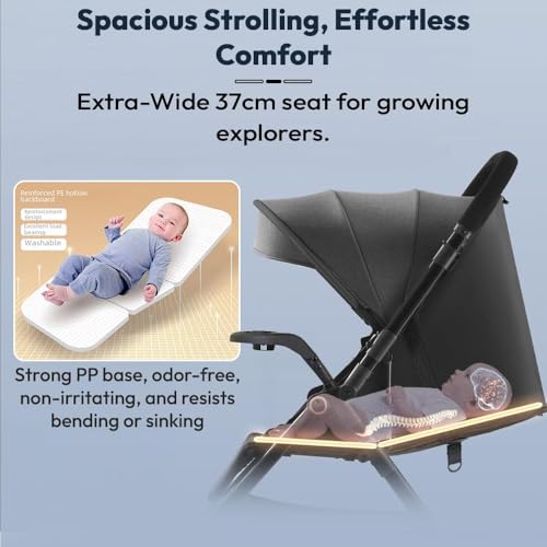 Image of StarAndDaisy Stroller for Baby Boy Girl 0 to 5 Years /Foldable Baby Stroller Light Weight with Multi-Level Seat Recline, 5 Point Safety Belt, & Canopy Pram for Kid (Black)