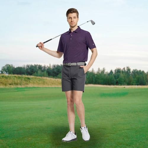 Image of M MAELREG Mens Golf Shirt Short Sleeve Dry Fit Print Moisture Wicking Performance Patterns Collared Polo Shirt