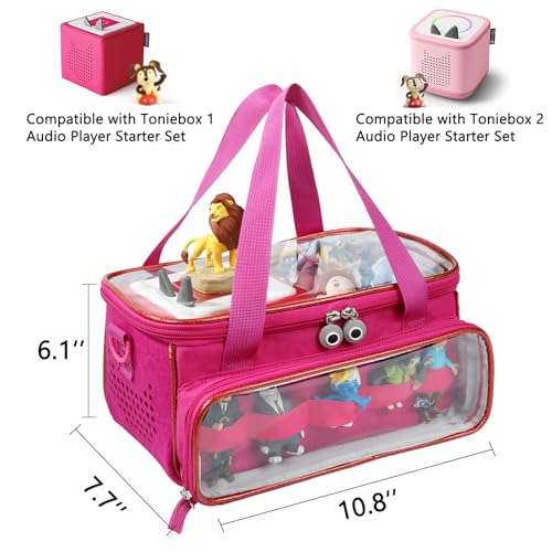 SFYBYHEART Toniebox Carrying Case, Compatible with Toniebox and Tonie Characters, Transparent Window, Secure and Safe, Cute Big Zipper, Unisex, Pink, Cartoon, 10.8 x 7.7 x 6.1 inches, 0.361 kg