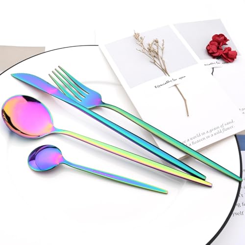 Image of Crimson Rainbow Silverware Set | 24-Piece Satin Finish French Style Stainless Steel Flatware | Elegant Giftable Box | Dishwasher Safe Cutlery for Home, Restaurants & Corporate Gifting