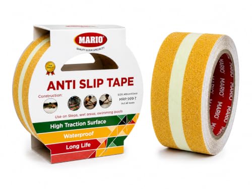 Image of Mario Yellow Anti-Skid Glow-in-the-Dark Tape Width 50mm x Length 5mtr (16.5 feet) | High Grip Waterproof Anti-Slip Safety Tape | Self Adhesive Non-Slip Tape for Stairs & Dark Areas | Pack of 1