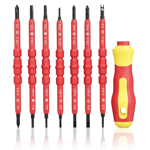 Insulated Screwdriver Set – Christmas Magnetic Screwdriver Set with Case – 14 Versitale Tips (3 Crosshead, 3 Slotted, 4 Six-Point, 2 Square, 2 Hexagonal), Strong Magnetic Tips and Insulated Cover
