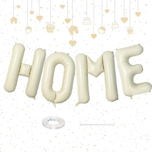 40 Inch Beige HOME Balloon Banner for House Warming Decoration Party Large Cream White Foil Letter Balloons Sign for Housewarming New Home Party Homecoming Decor and Welcome Home Decorations