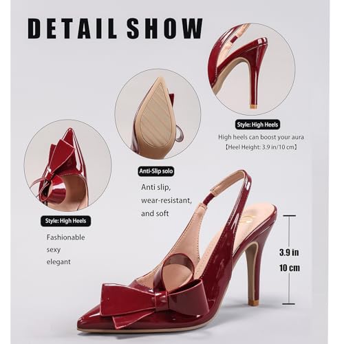 Women's Bow Slingback Stiletto High Heels Closed Pointed Toe Slip On Pumps Shoes Comfortable Sexy Kitten Dress Sandals for Work Wedding3