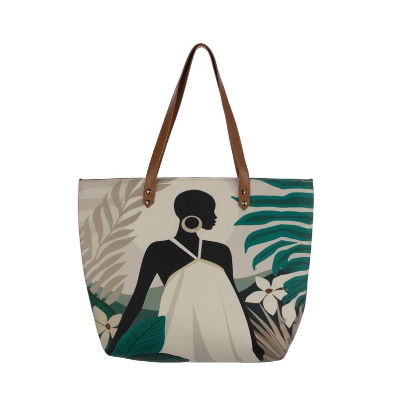 Afrihouse Canvas Classy Tote Bags for Women, Perfect to Gift (White and green) (B0D32VSCTM) Amazon Price History, Amazon Price Tracker