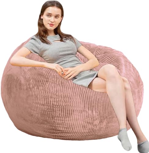 Image of Bean Bag Chair, 4FT Round Memory Foam Filled Bean Bag for Teens & Kids, Ultra Soft Faux Fur Fabric Bean Bag Chairs for Playroom, Living Room, Bedroom,Pink