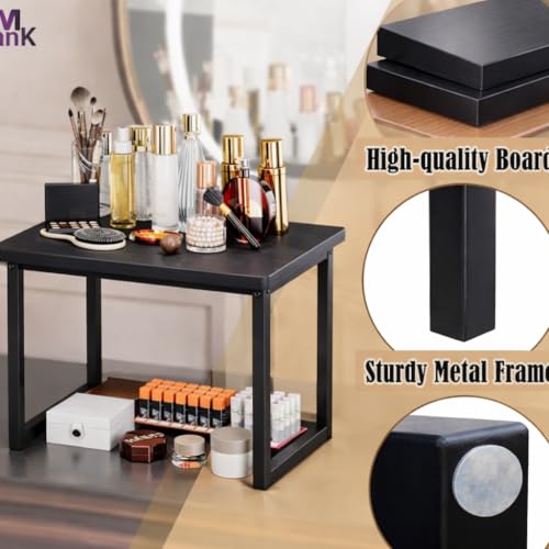 Image of MTANK Kitchen Countertop Organizer Rack for Microwave, Toaster & Jars - Sturdy Wooden & Metal Frame Stand with Storage Shelf | Large Spice Rack Storage Counter Shelf-Black Microwave Stand | (Black)