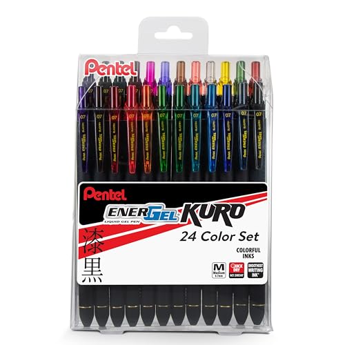 Image of Pentel EnerGel Kuro Liquid Gel Pen, (0.7mm) Medium line, Assorted Ink, 24-pk