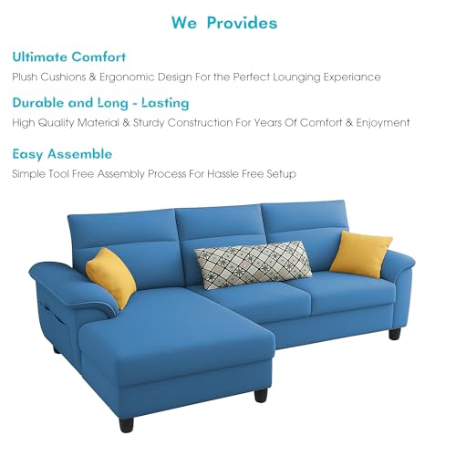 Image of Casaliving Seams LHS 4 Seater L Shape Sofa for Living Room (Turquise Fabric) Premium Fabric Sofa