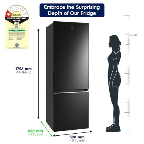 Image of Electrolux 335L 1 Star Inverter Frost Free Double Door Refrigerator, Bottom Mount Freezer, TasteLockAuto & TasteSeal Technology, UltimateTaste 300, EBB3702K-H, Glossy Black Steel