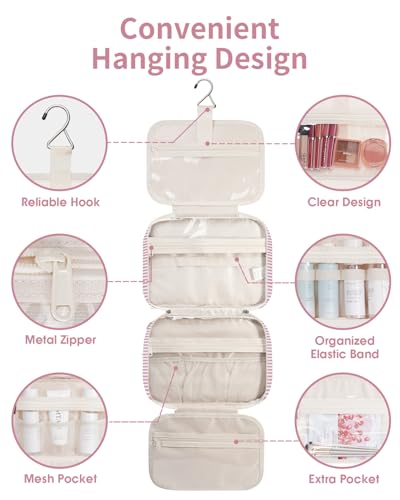 Narwey Bolsa de Aseo Bolsa de Maquillaje de Viaje Organizador de Cosmético Neceser Maquillaje para Mujeres y Niñas (Raya Rosa Polvoriento(Mediano)) - imagen 4