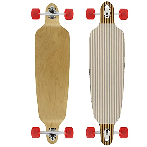 Moose Double Drop longboard in zebra bamboo — the double-drop construction that produces the lowest standing platform here