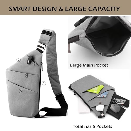 Image of Anti Theft Crossbody Bags for Women Men, Multi-Pocket Shoulder Bag, Slim Sling Purse with 2 RFID Blocking Card (Right Shoulder-Khaki)