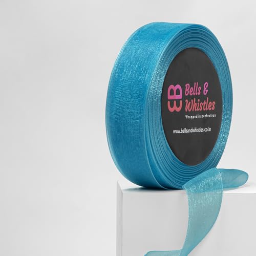 Image of Bells&Whistles Sheer Organza Ribbon | Pack of 2 | Length: 50 Yards Width: 1 inch | Christmas, Festive Decoration. (Blue Topaz)