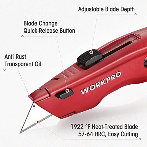 WORKPRO Premium Utility Knife, Retractable All Metal Heavy Duty Box Cutter, Quick Change Blade Razor Knife, with 10 Extra Blades - 1
