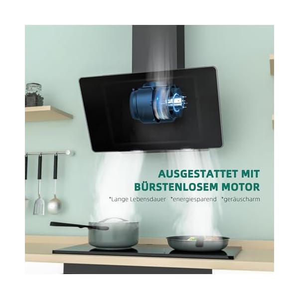 FIREGAS Dunstabzugshaube 60cm, Abluft/Umluft-Dunstabzugshaube mit Touch Control,LEDs, Bürstenloser Motor,Geräuscharm, Leistungsstarke Abzugshaube, Schräghaube, Effizienz A++ – Bild 4
