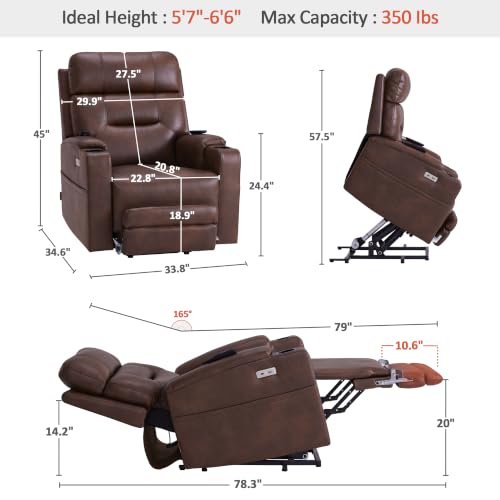 Image of MCombo Lift Chair for Tall Man 6'6'', Dual Motor Power Lift Recliner Chair for Elderly, Lay Flat for Sleeping, Heat and Massage, USB & Type C, Faux Leather 7755 (Dark Brown)