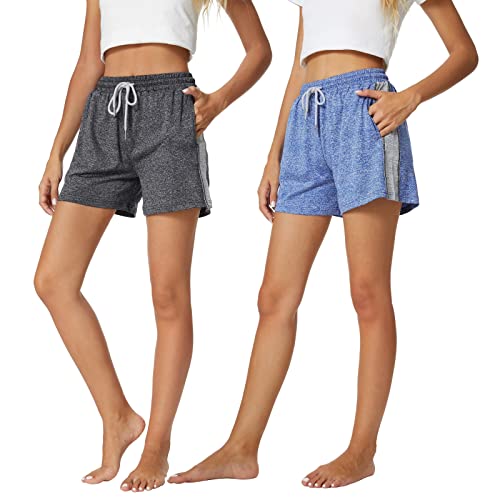 2 Pack Womens Sweat Shorts Summer Casual Lounge Shorts Elastic Waist Outdoor Running Joggers Shorts #TOP4
