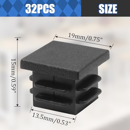 Image of Litoexpe 32 Pack 3 /4 Inch Square Plastic Plug, Black Tubing End Caps Plugs Insert End Caps for Square Tube and Furniture Legs