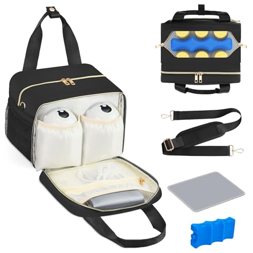 Image of PIIOSER Breastmilk Cooler Bag with Ice Pack, Fits 6 Baby Bottles Up to 9 Ounce, Insulated Bottle Travel Bags with Shoulder Strap-Wearable Breast Pump Carrying Case for Nursing & Working Moms