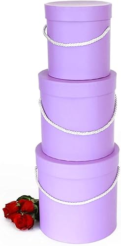 Miniatura 2 de UNIKPACKAGING Caja de flores redonda de alta calidad, cajas de regalo para arreglos florales y de regalo, juego de 3 piezas (lavanda)