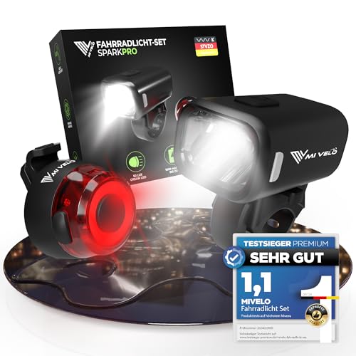 MIVELO Spark Fahrradlicht Set mit Bremslicht - Fahrradlicht vorne & Rücklicht - Fahrradlampen mit bis zu 7h Akkulaufzeit - Licht...