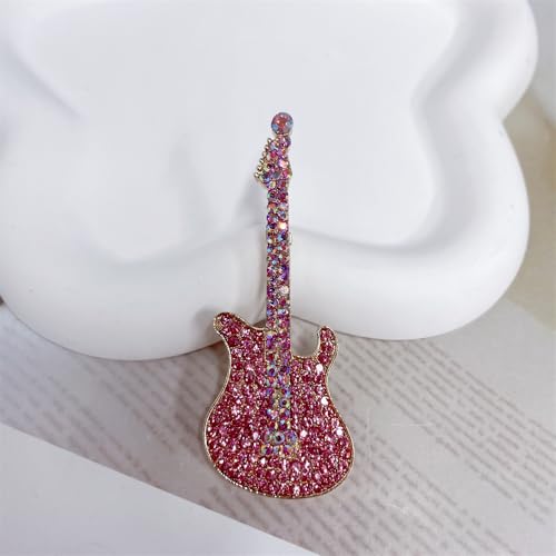 Image of Cute Guitar Rhinestones Brooches Pin Unique Colorful Crystal Enamel Brooch for Party Dance Banquet Women Men Fashion Dainty Lapel Pins Suit Shirt Ceremony Clothes Accessories Decor
