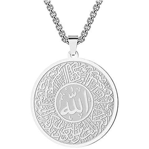 cxwind Allah Chain Round Muslim Allah Arabic Pendant Necklace for Men Women Box Chain Stainless Steel Shahada Islam Quran Jewelry Gift for Him (01) Cover