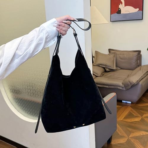 Retro Suede Shoulder Bag Solid Colour Hobo Bag Large Slouchy Shoulder Bag for Women Travel Shopping Work3
