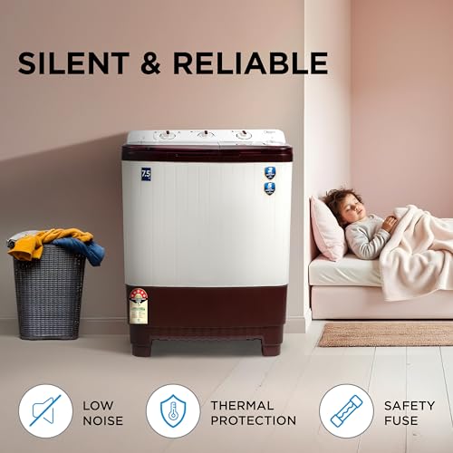 Image of Midea 7.5 kg 5 star Semi Automatic Top Loading Washing Machine, Maroon, Rust proof Body, Air Dry Function (MWMSA075PPG(MW), Rat Away Feature)