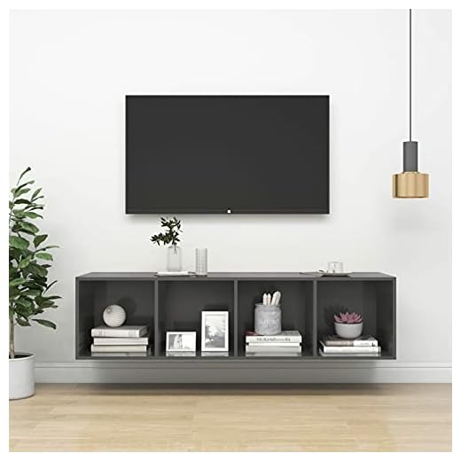 Susany TV väggskåp TV bänk TV grå glansig 37 x 37 x 142,5 cm spånskiva