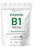 Micro Ingredients Vitamin B1 Thiamine 500mg with Benfotiamine & MCT Oil, 240 Softgels | Highly Bioavailable Thiamine Supplement for Energy & Nervous System Support* | Non-GMO, Soy Free