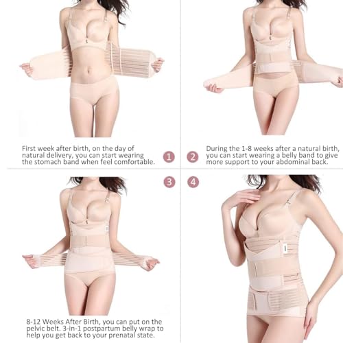 Image of Amazon Brand - Solimo 3-In-1 Postpartum Belly Band Post Pregnancy Abdominal Belt After Delivery Waist & Pelvis Slimming Shapewear Tummy Reduction (Free Size) (Beige)