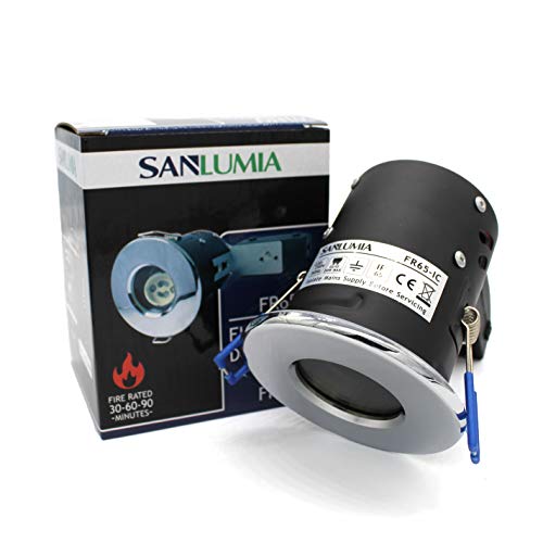 sanlumia 4 X LED Fire Rated Downlight Can GU10 Recessed Ceiling Twist & Lock Interchangeable Downlight IP65 Chrome sanlumia 4 X LED Fire Rated Downlight Can GU10 Recessed Ceiling Twist & Lock Interchangeable Downlight IP65 Chrome