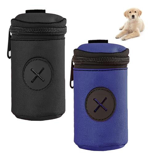 2 Pieces Dog Poop Bag Holder for Lead Poo Bag Dispenser with Pull Hole & Carabiner Clipfor Walking Hiking Travel Fits Most Poo Bags Rolls (Blue & Black)